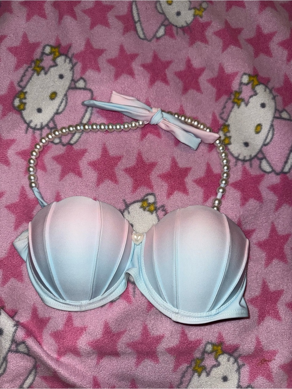 mermaid bikini swim top or bra for rave super cutie with perals as neck tie